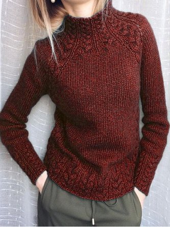 Women Turtleneck Solid Knit Vintage Sweater