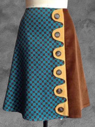Blue Printed Vintage Checkered/plaid A-line Skirt