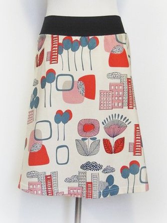White Printed A-Line Vintage Casual Skirt