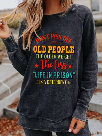 Black Casual Cotton Crew Neck Sweatshirt