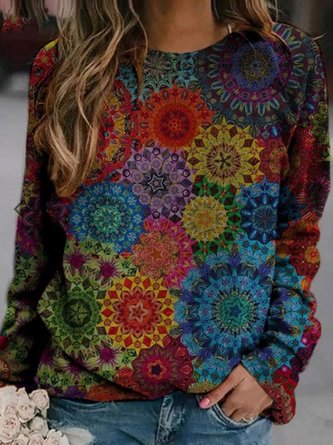 Vintage Plants Floral Multicolor Crew Top
