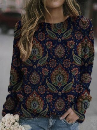 Casual Floral Long Sleeve Top