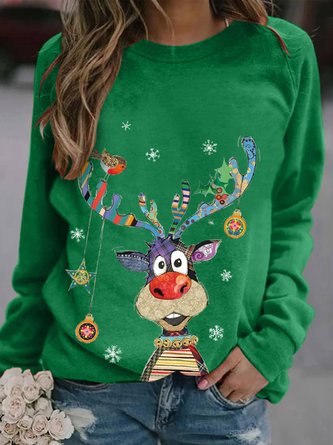 New Women Fashion Vintage Holiday Shift Casual Sweatshirt