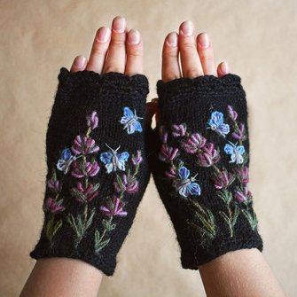 Autumn design arm warmers womens, botanical fall accessories, embroidered fingerless gloves, mori girl forest style gift for her