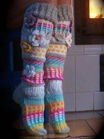 Floral All Season Rib Fabric Socks