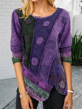 Knitted Crew Neck Vintage Long Sleeve Top