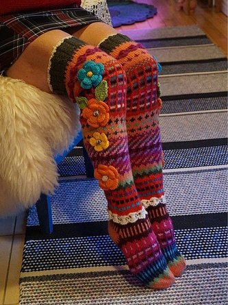 Colorful woolen flower socks