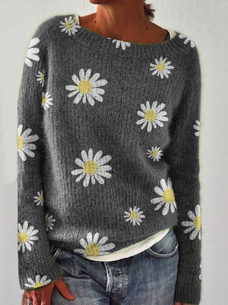 Long Sleeve Shift Floral Sweater