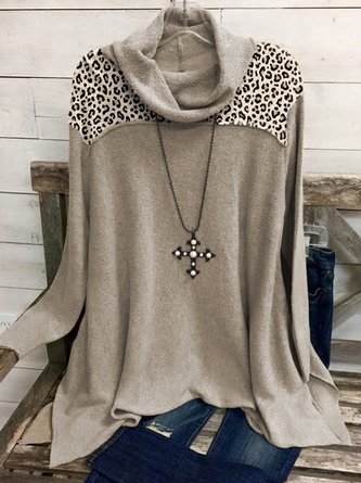 Cotton-Blend Long Sleeve Leopard T-shirt