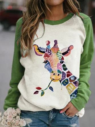 Long Sleeve Shift Animal print Casual Sweatshirt