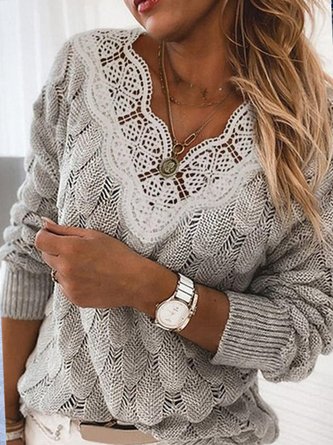 Knitted Long Sleeve Paneled Sweater