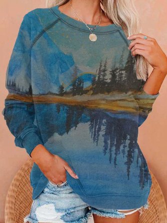Plus Size Crew Neck Long Sleeve Shirts & Tops