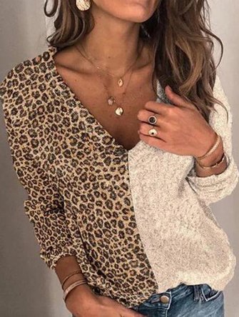 Khaki Vintage V Neck Color-Block Cotton-Blend Sweater