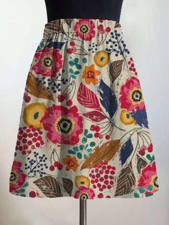 Floral-Print A-Line Skirt