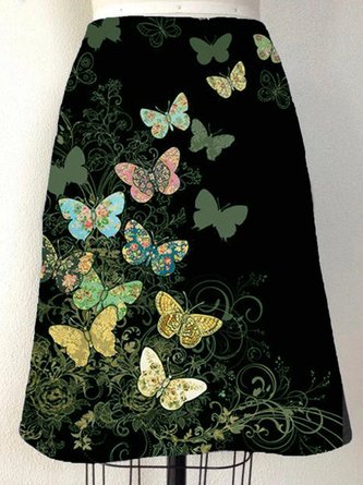 Cotton-Blend Butterfly A-Line Skirt