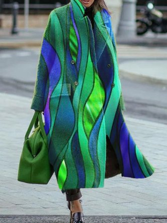 Long Sleeve Printed Casual Shift Fleece Coat