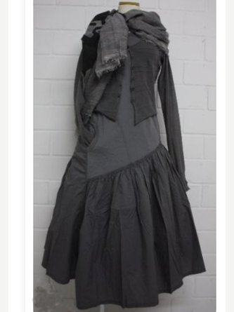 Long Sleeve Plain Paneled Cotton-Blend Weaving Dress