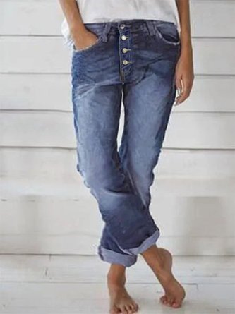 Denim Casual Buttoned Shift Jeans