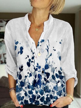 Women Summer Cotton-Blend Floral Printed Casual Tops