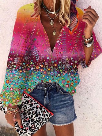 V Neck Printed Casual Tops
