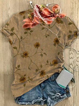Casual Shift Crew Neck Short Sleeve T-shirt
