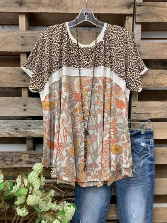 Color-Block Crew Neck Shift Vintage T-shirt