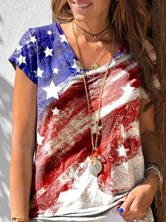 Short Sleeve Floral-Print Casual Star T-shirt