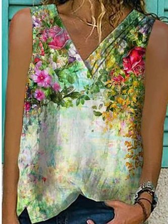 Cotton Sleeveless V Neck Top