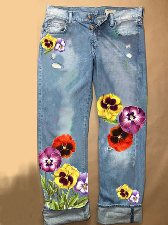Cotton Shift Floral Jeans