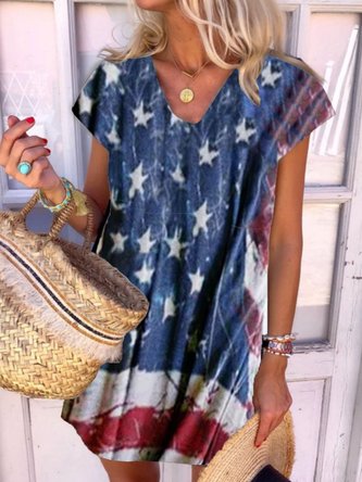 V Neck Shift Stripes Vintage Knitting Dress