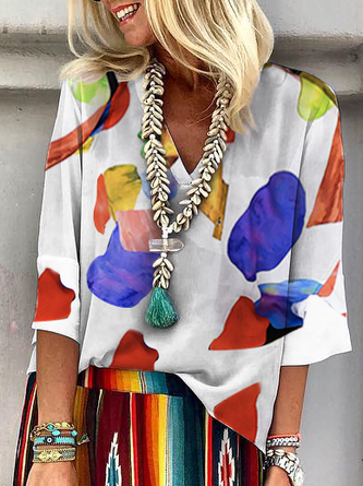 Half Sleeve Vintage V Neck Top