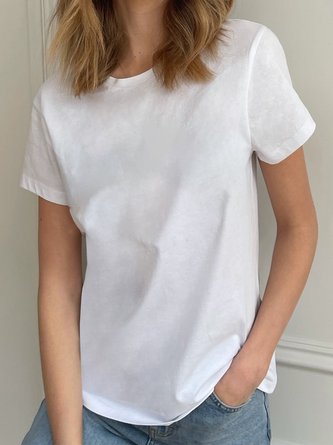 Casual Solid Short Sleeve Cotton-Blend T-shirt