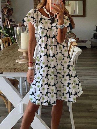 Cotton-Blend Floral Resort Weaving Dress