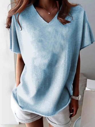 Plain Short Sleeve Shift Casual Top