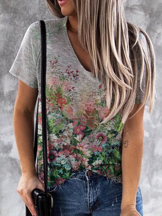 V Neck Casual Short Sleeve T-shirt
