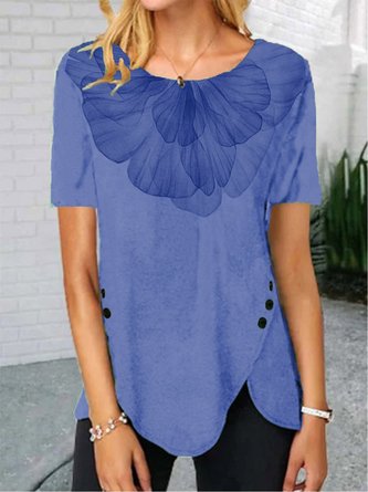 Short Sleeve Floral Crew Neck Casual T-shirt