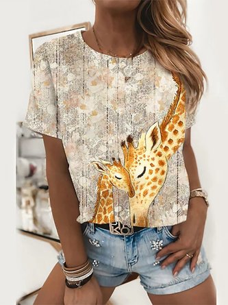 Apricot Casual Animal Printed Short Sleeve Shift T-shirt