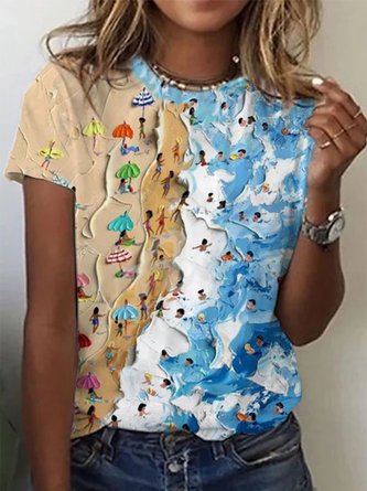 Printed Holiday Crew Neck Cotton T-shirt