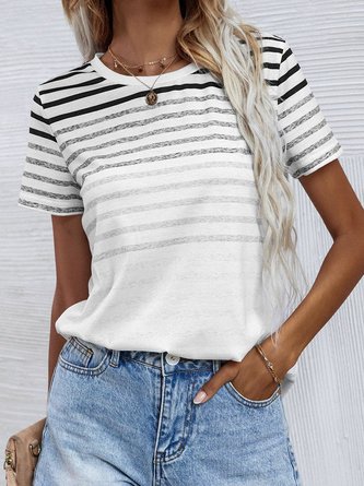 Crew Neck Stripes Short Sleeve T-shirt