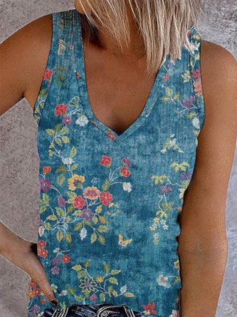 Boho V Neck Paisley Cotton-Blend Tank & Cami