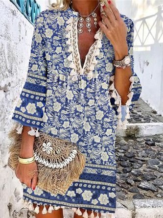 Holiday Cotton V Neck Dress