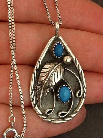 Inlaid Turquoise antique dyed black feather Necklace