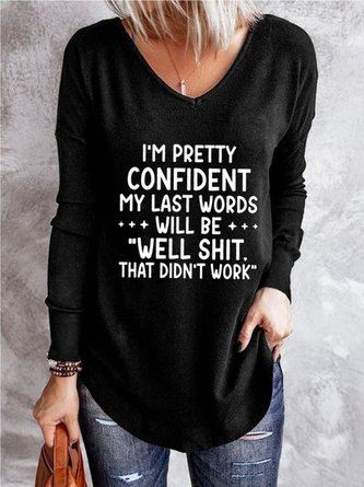 Casual V neck Long Sleeve Printed T-shirt