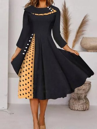 A-Line Casual 3/4 Sleeve Bateau/Boat Neck Knitting Dress