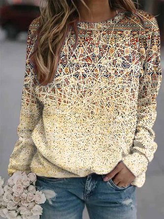 Printed Holiday Crew Neck Long Sleeve Sweatshirt