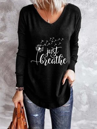 Long Sleeve V Neck Printed Casual T-shirt