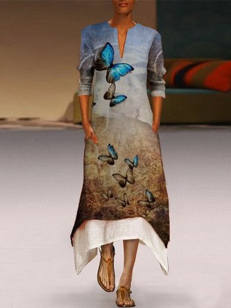 Long sleeve V-neck patterned print Mosaic dress