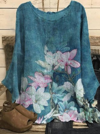 Casual Printed Long Sleeve Round Neck Top