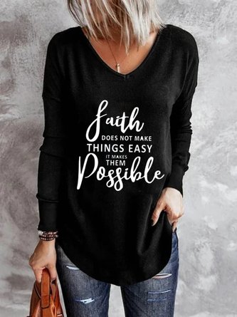 Casual Long Sleeve V Neck Printed Top T-shirt