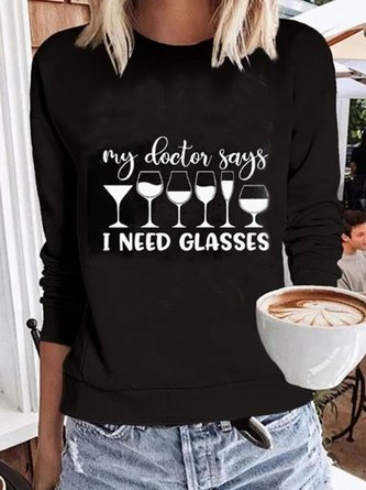 Casual Letter Long Sleeve Crew Neck Tops